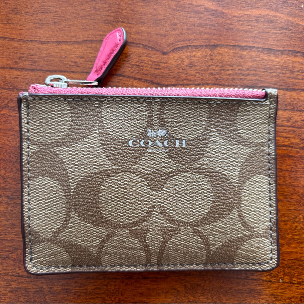 Coach Signature Brown and Pink Card Holder